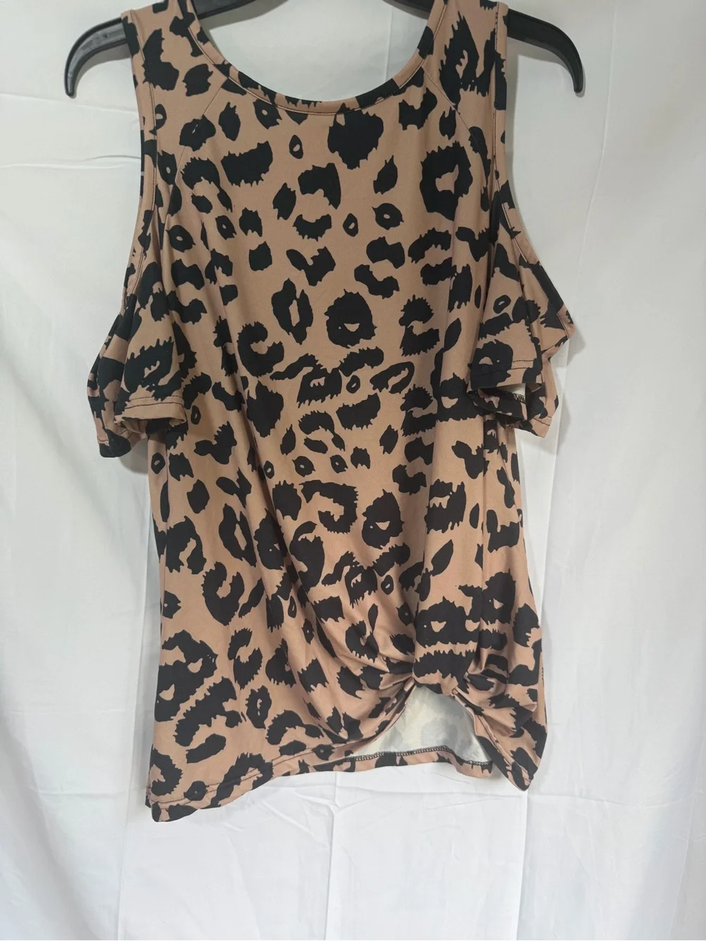 Leopard Print Cold-Shoulder Top - Tan/Black - Picture 1 of 1